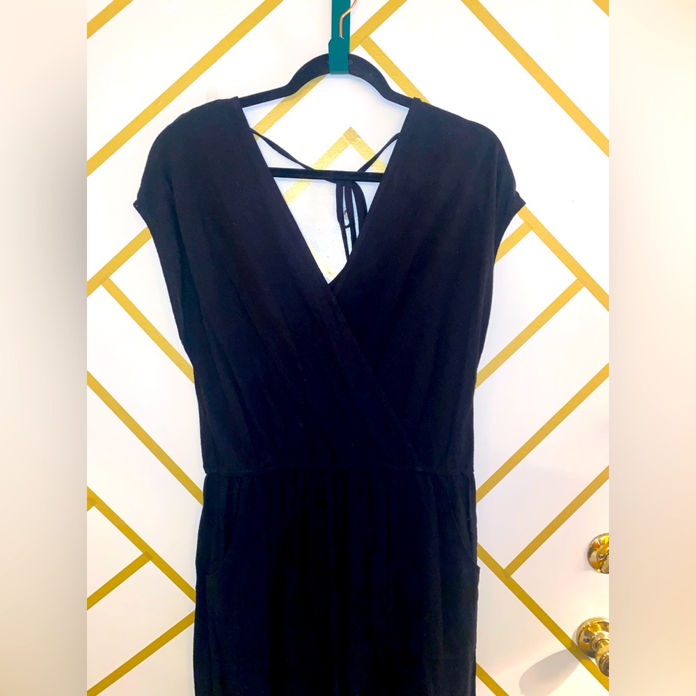 Black Linen Wide Leg Jumpsuit With Open back